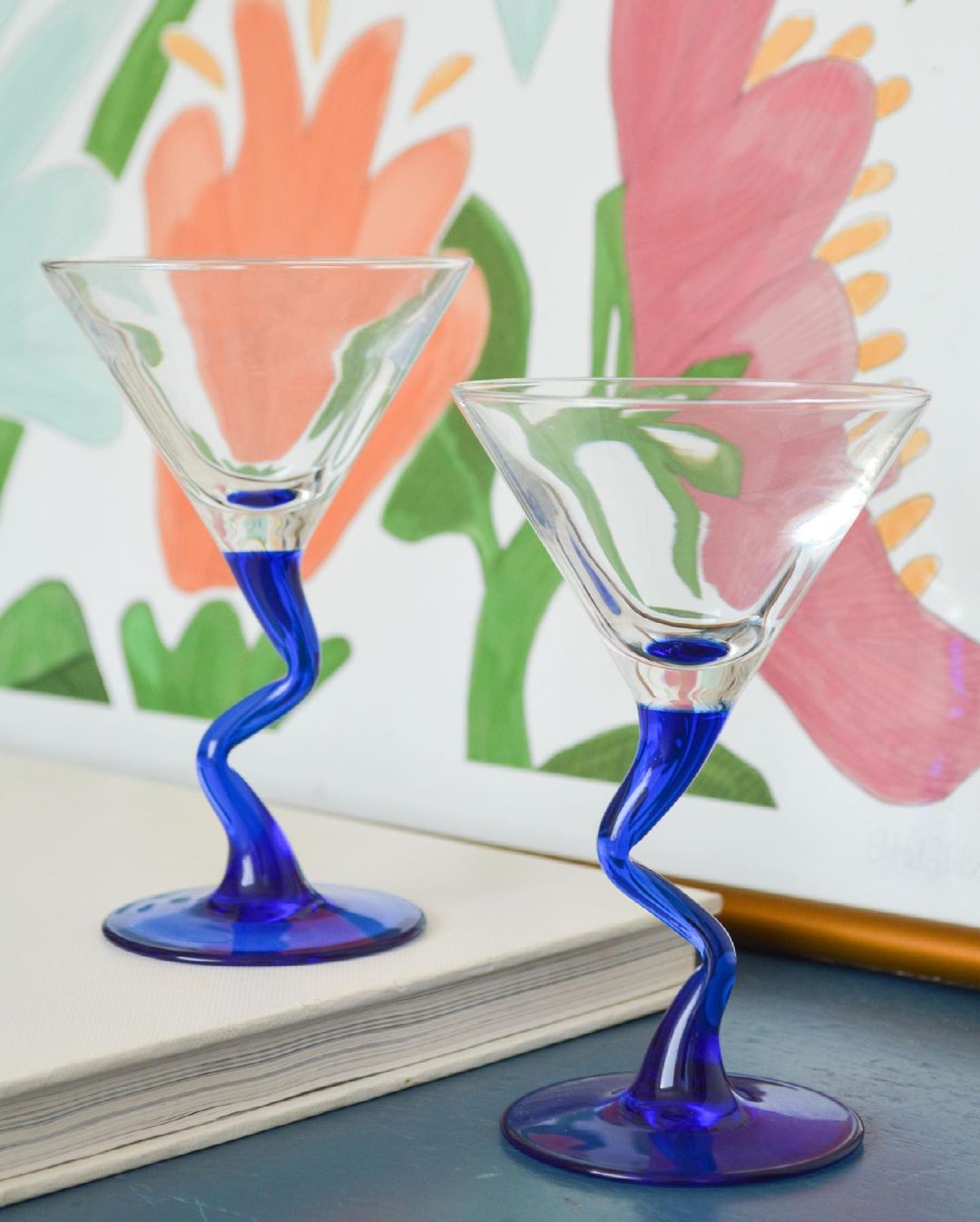 Set of four Zig zag martini glasses