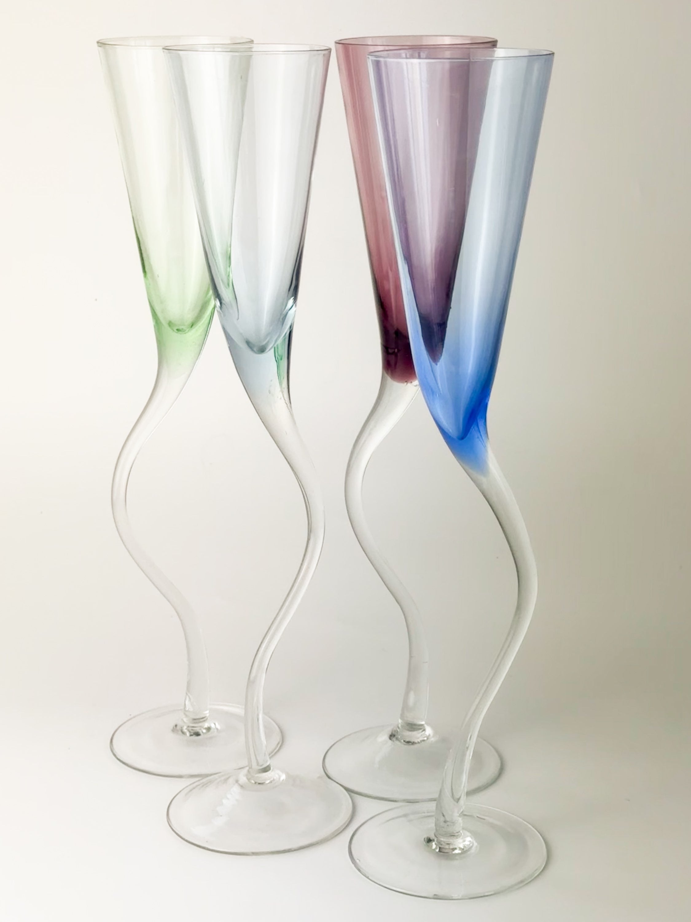 Set of four tall champagne flutes