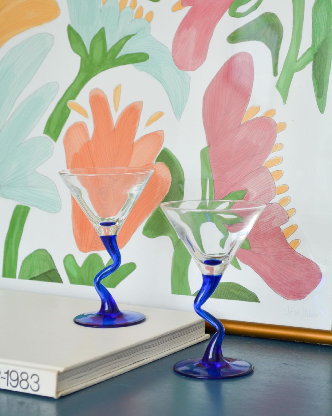 Set of four Zig zag martini glasses
