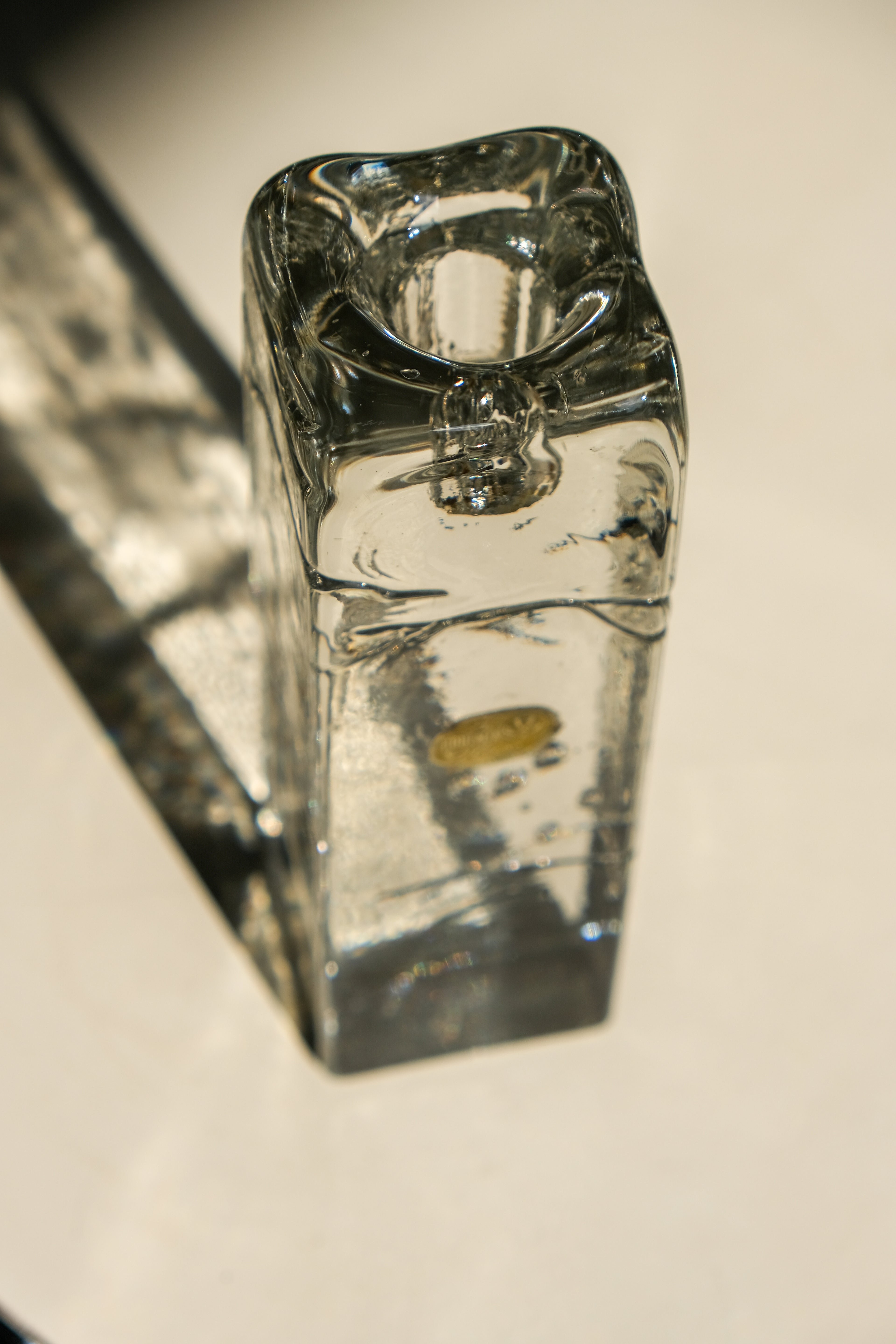 Heavy glass candle holder