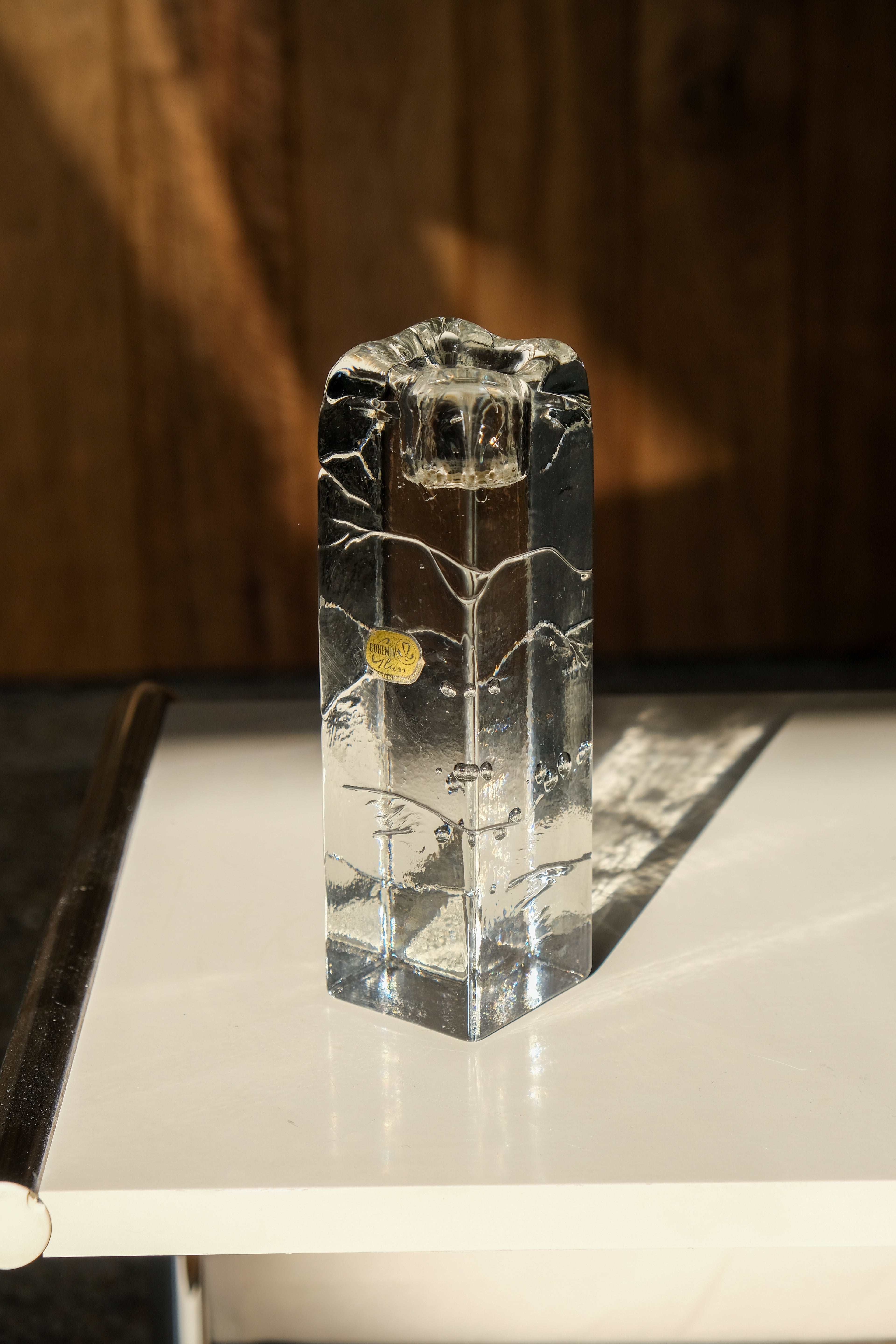 Heavy glass candle holder