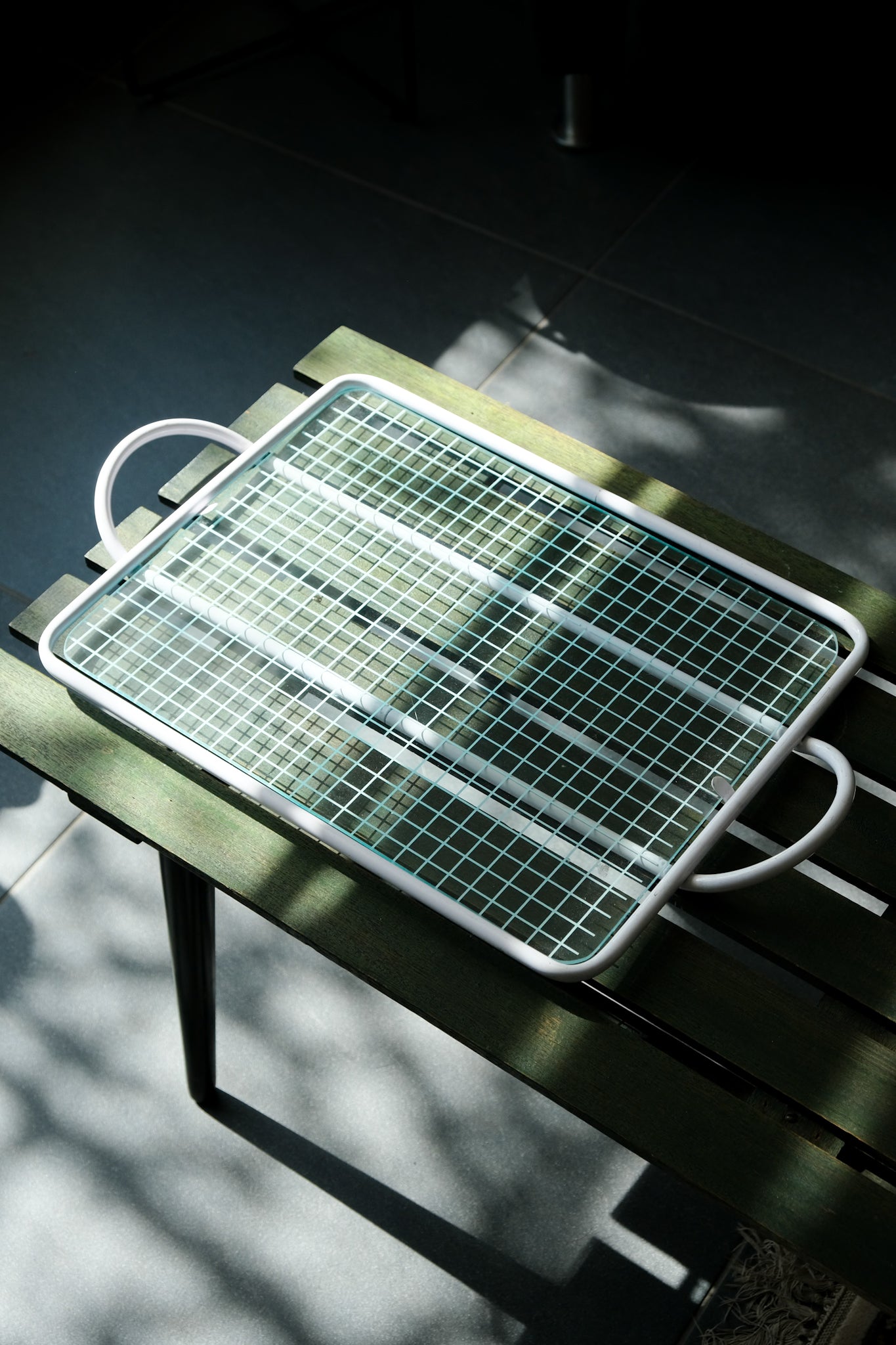 Checkered glass tray