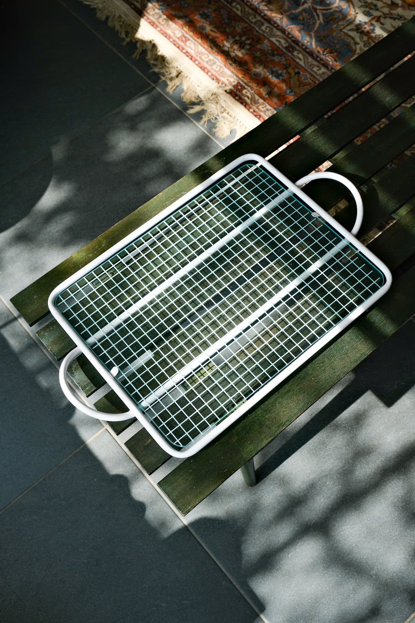 Checkered glass tray