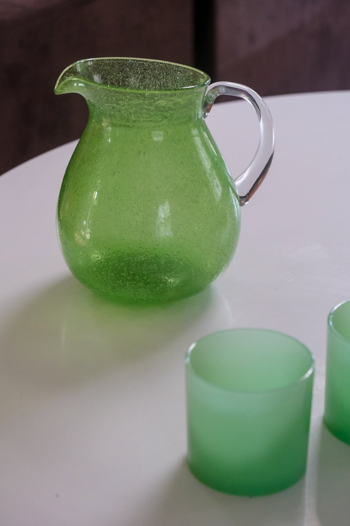 Lime green bubble glass pitcher
