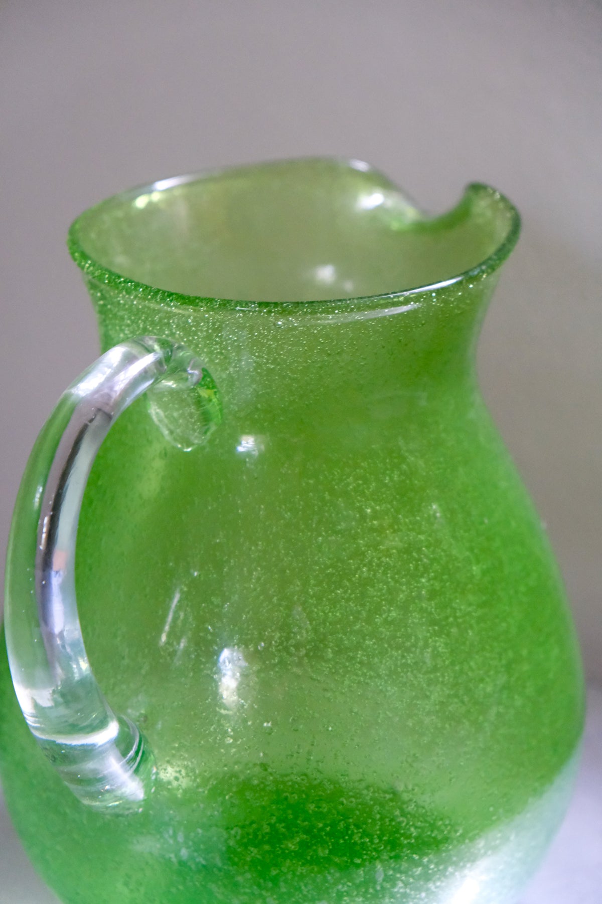 Lime green bubble glass pitcher